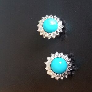 Turquoise and Silver Sunflower Costume Earrings for Pierced Ears